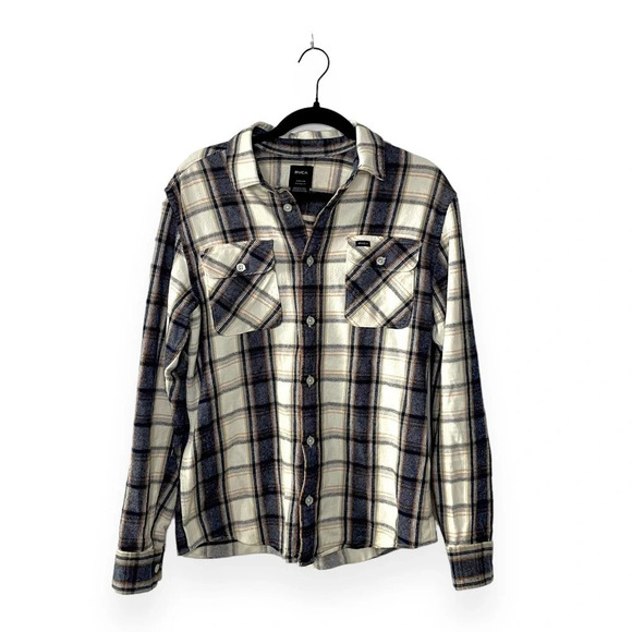 RVCA That’ll Work Flannel Oversized Long Sleeve Shirt in Blue and White Size S - Picture 7 of 15